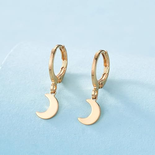 Ohrhänger Gold, Damen Ohrhänger aus 18 Karat Gelbgold Hochglanzpolierter Mond von Mesnt