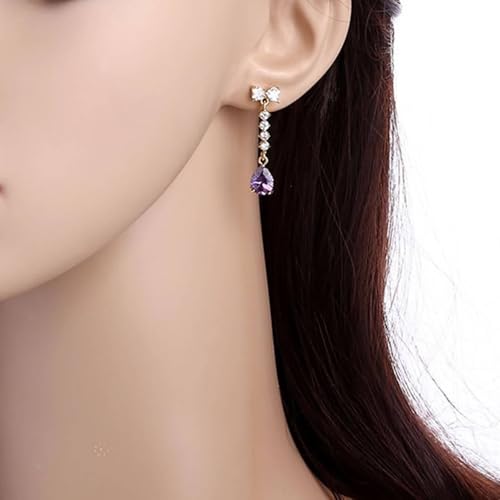Ohrhänger Gold 585, Damen Ohrhänger aus 14 Karat Gelbgold Bowknot-Ohrstecker mit tropfenförmigem Amethyst und Moissanit-Anhänger von Mesnt