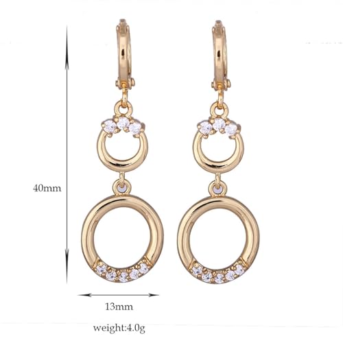 Ohrhänger Gold 585, Damen Ohrhänger aus 14 Karat Gelbgold Reifen und Hohlkreis mit Moissanit von Mesnt