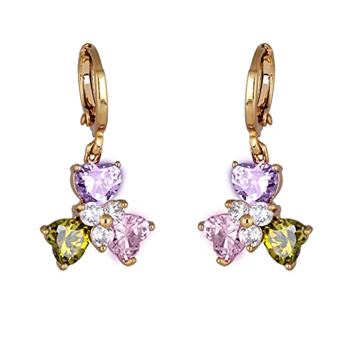 Ohrhänger Gold 585, Frauen Ohrhänger aus 14 Karat Gelbgold Creolen mit Herz-Amethyst, rosa Kristall, Granat und Moissanit-Kleeblütenanhänger Ohrhänger Gold 585, Frauen Ohrhänger aus 14 Karat Gelbgold Creolen mit Herz-Amethyst, rosa Kristall, Granat und Moissanit-Kleeblütenanhänger von Mesnt