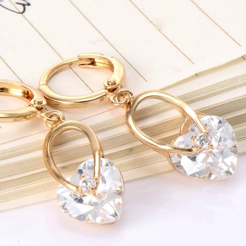 Ohrhänger Gold 585, Frauen Ohrhänger aus 14 Karat Gelbgold mit herzförmigem weißem Moissanit von Mesnt