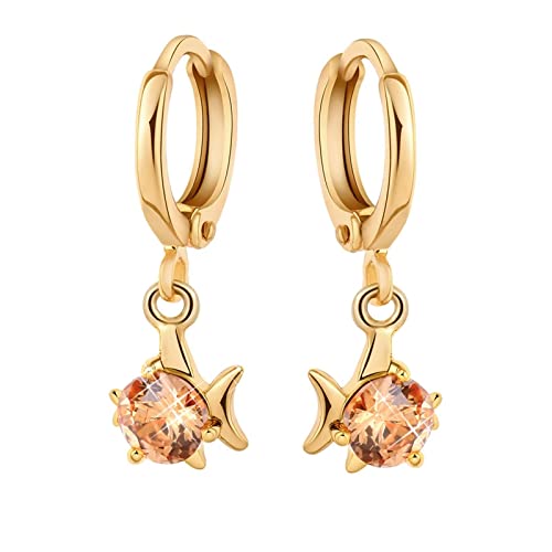 Ohrhänger Mädchen, Damen Ohrhänger aus 9 Karat Gelbgold Reifen- und Fischform mit Citrin von Mesnt