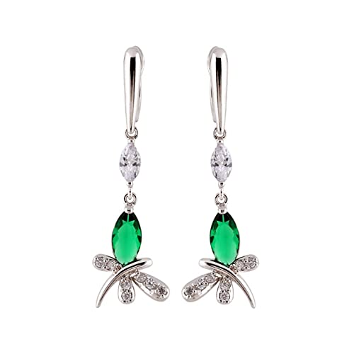 Ohrhänger Mädchen, Frauen Ohrhänger aus 14 Karat Weißgold Libellenform mit Granat und Moissanit von Mesnt