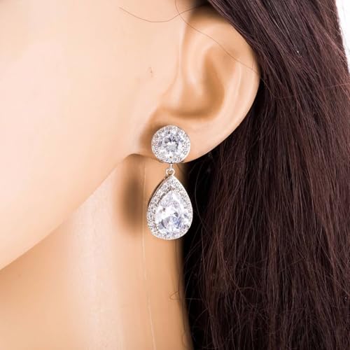 Ohrhänger Mädchen, Frauen Ohrhänger aus 18 Karat Weißgold Ohrstecker mit birnenförmigem Moissanit und Anhänger aus im Labor hergestelltem Diamant von Mesnt