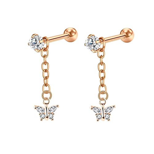 Ohrhänger Rosegold, Damen Ohrhänger aus 9 Karat Rotgold Kette mit Schmetterling mit Moissanit von Mesnt