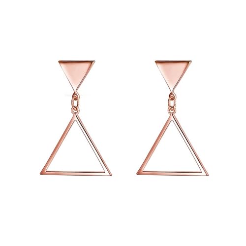 Ohrhänger Rosegold, Ohrstecker mit hohlem Dreieck-Anhänger für Frauen, Rose Gold von Mesnt