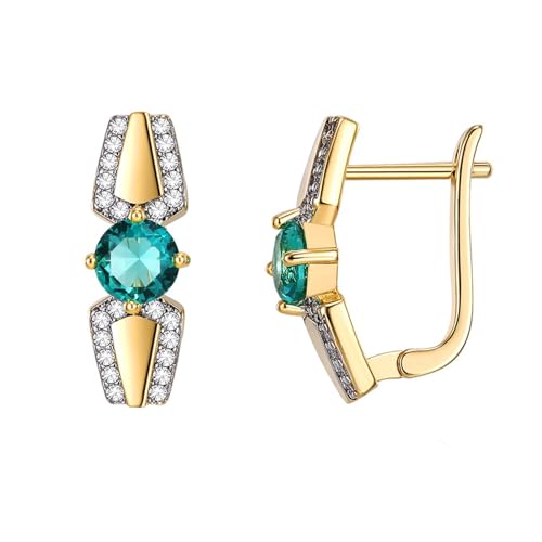 Ohrringe Creolen Gold, Frauen Creolen aus 18 Karat Gelbgold Creolen mit grünem Apatit und künstlich hergestelltem Diamanten Ohrringe Creolen Gold, Frauen Creolen aus 18 Karat Gelbgold Creolen mit grünem Apatit und künstlich hergestelltem Diamanten von Mesnt