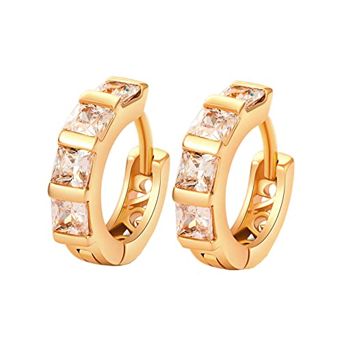 Ohrringe Creolen Gold, Frauen Creolen aus 9 Karat Gelbgold mit quadratischem weißem Moissanit von Mesnt