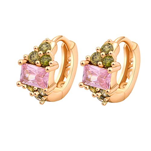 Ohrringe Creolen Gold, Frauen Creolen aus 9 Karat Gelbgold mit rosa und grün rosa Kristall und Granat von Mesnt