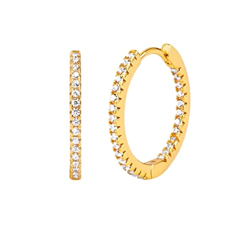 Ohrringe Creolen Gold, Sterling Silber Ohrringe Klassischer Eternity CZ Creolen Gold Weiß von Mesnt