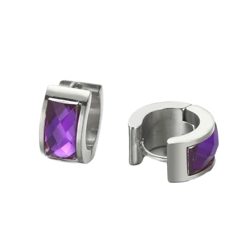 Ohrringe Damen, Edelstahl Huggie-Ohrringe mit rechteckigem lilafarbenem Cubic Zirkonia für Damen Silber Violett von Mesnt
