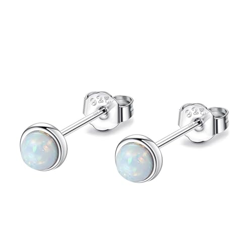 Ohrringe Damen, Einfacher runder weißer Opal-Ohrstecker für Frauen von Mesnt
