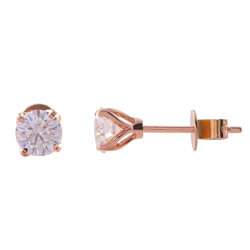 Ohrringe Damen, Frauen 18K Roségold 6,5 mm 4-Zinken-Moissanit-Ohrstecker im Rundschliff, 2 cttw/Paar von Mesnt