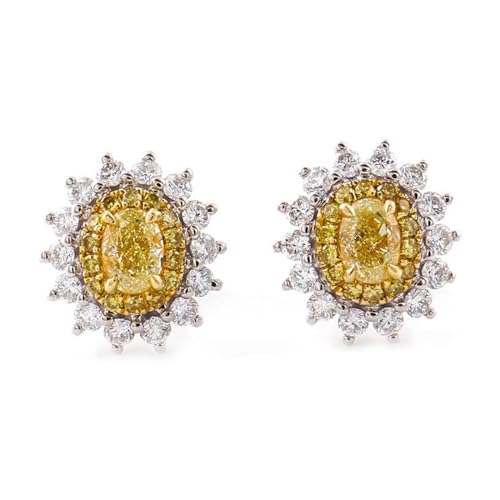 Ohrringe Damen, Frauen 9K Weißgold Gelbe Moissanit-Sonnenblumen-Ohrstecker, 1 ct/Paar von Mesnt