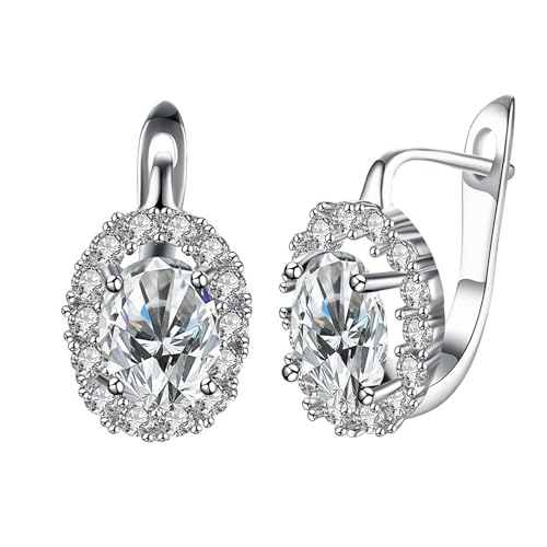 Ohrringe Damen, Versilberte Damenohrringe mit ovalen weißen Cubic Zirconia von Mesnt