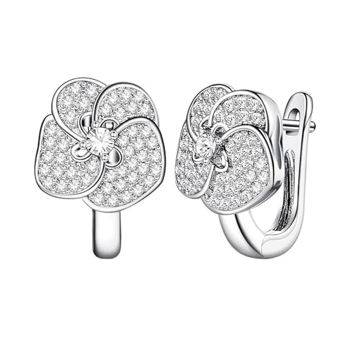 Ohrringe Damen Creolen, Frauen Creolen aus 9 Karat Weißgold Blume mit Labordiamant Ohrringe Damen Creolen, Frauen Creolen aus 9 Karat Weißgold Blume mit Labordiamant von Mesnt