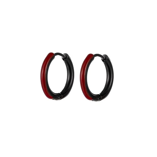 Ohrringe Damen Creolen, Männer Frauen Edelstahl Creolen Mit Emaille 12mm Schwarz Rot von Mesnt