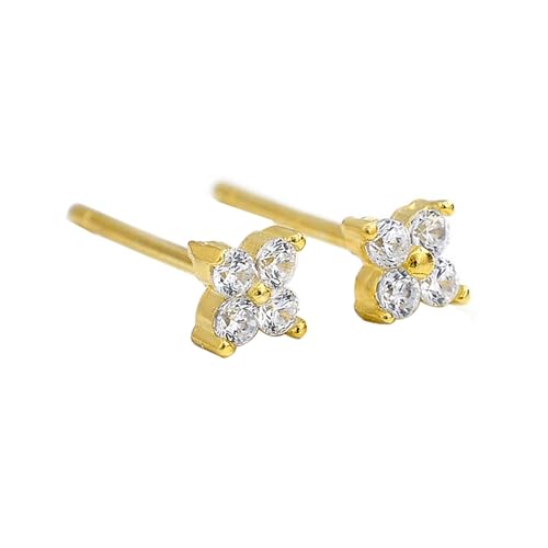 Ohrringe Damen Ohrstecker, 925 Silber Kleine Blume Zirkonia Ohrstecker Gold plattiert von Mesnt