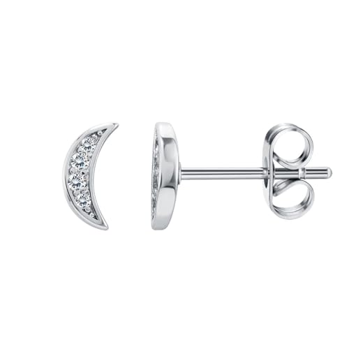 Ohrringe Damen Ohrstecker, Mondförmige Ohrstecker mit Zirkonia für Frauen, Silber von Mesnt