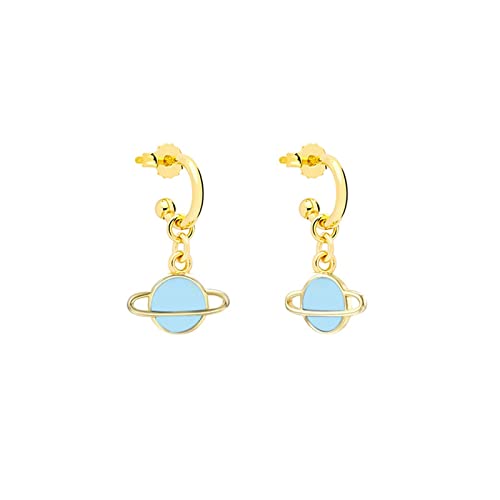 Ohrringe Damen Set, 925 Sterling Silber Saturn Ohrstecker Gold Hellblau Saturn von Mesnt