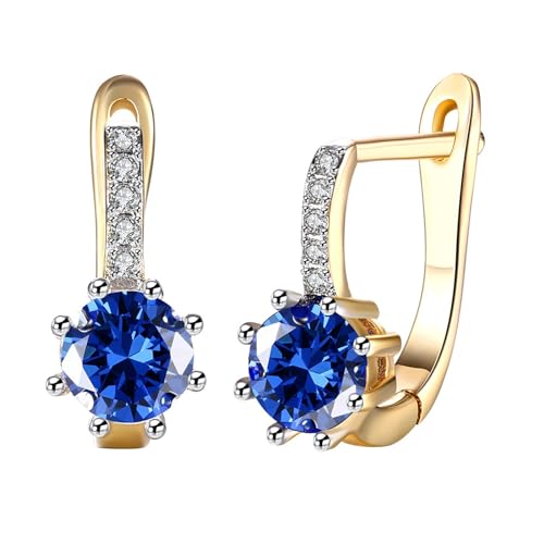 Ohrringe Damen Vergoldet, Vergoldete elegante U-förmige Ohrringe mit rundem blauem Zirkonia (Cubic Zirconia) von Mesnt