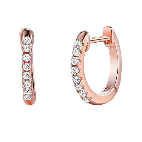 Ohrringe Damen Vintage, Damen Huggie-Ohrringe mit Zirkonia-Intarsien, Rose Gold von Mesnt