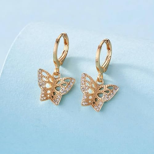 Ohrringe Gold, Damen Ohrhänger aus 18 Karat Gelbgold Schmetterling mit Moissanit von Mesnt