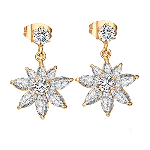 Ohrringe Gold, Damen Ohrhänger aus 9 Karat Gelbgold Blütenform mit Moissanit von Mesnt