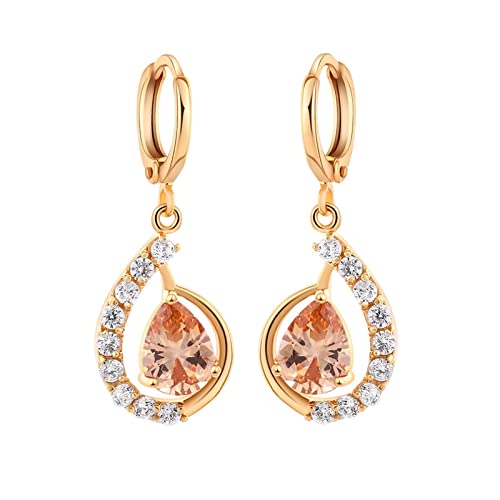 Ohrringe Gold, Damen Ohrhänger aus 9 Karat Gelbgold Wassertropfenform mit Zimtstein und Moissanit von Mesnt