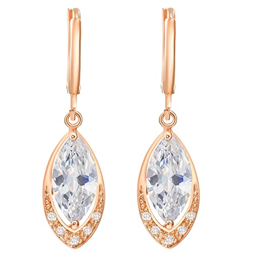 Ohrringe Gold, Damen Ohrhänger aus 9 Karat Gelbgold mit weißem Moissanit in Marquise-Form von Mesnt