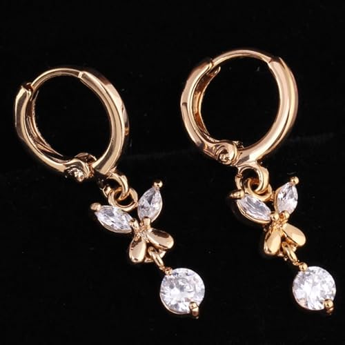 Ohrringe Gold, Frauen Ohrhänger aus 14 Karat Gelbgold Reifen- und Schmetterlingsform mit Moissanit von Mesnt