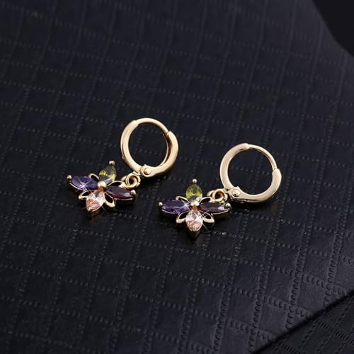 Ohrringe Gold, Frauen Ohrhänger aus 18 Karat Gelbgold Blume mit mehrfarbigem Amethyst, Rubin und Granat von Mesnt