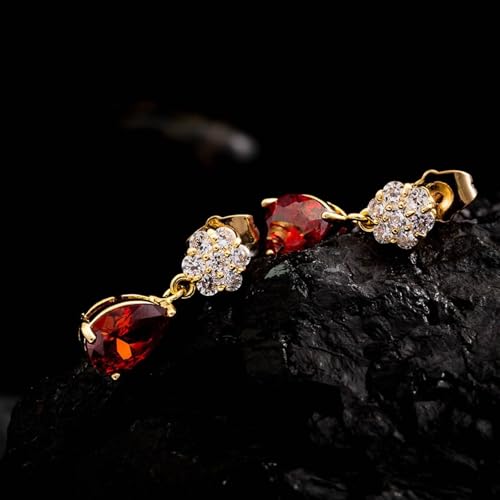 Ohrringe Gold, Frauen Ohrhänger aus 18 Karat Gelbgold Blumenohrstecker mit tropfenförmigem, im Labor hergestelltem Rubin- und Moissanit-Anhänger von Mesnt