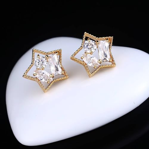 Ohrringe Gold, Frauen Ohrhänger aus 18 Karat Gelbgold Pentagramm mit Moissanit von Mesnt
