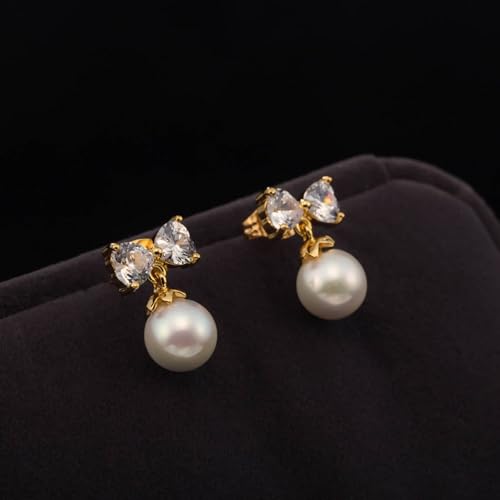 Ohrringe Gold, Frauen Ohrhänger aus 9 Karat Gelbgold Bowknot-Labordiamant mit Perle von Mesnt