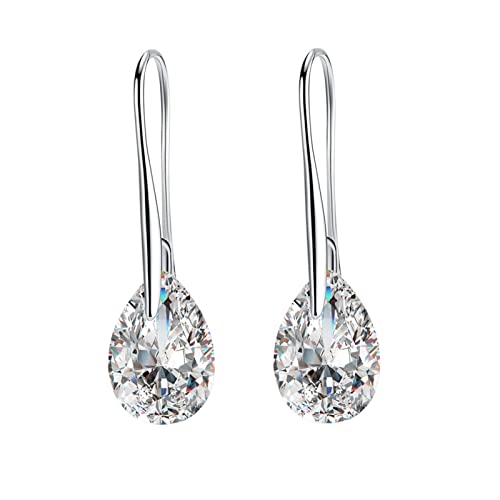 Ohrringe Hängend, Frauen Ohrhänger aus 14 Karat Weißgold Wassertropfenform mit Moissanit von Mesnt