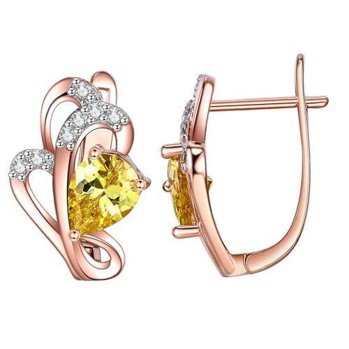 Ohrringe Kreolen, Frauen Creolen aus 9 Karat Rotgold Blume mit birnenförmigem Citrin und im Labor hergestelltem Diamanten von Mesnt