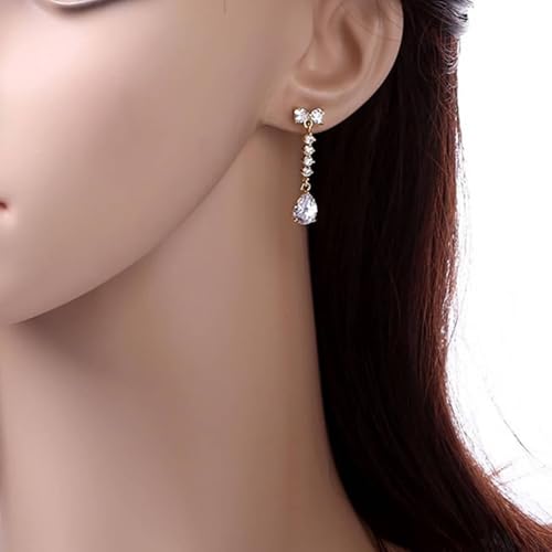 Ohrringe Mädchen Gold, Damen Ohrhänger aus 14 Karat Gelbgold Bowknot-Ohrstecker mit tropfenförmigem Moissanit-Anhänger von Mesnt