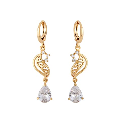 Ohrringe Mädchen Gold, Damen Ohrhänger aus 18 Karat Gelbgold Reifen- und Wassertropfenform mit Moissanit von Mesnt