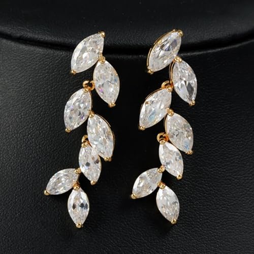 Ohrringe Mädchen Gold, Damen Ohrhänger aus 9 Karat Gelbgold Blattzweig-Moissanit von Mesnt