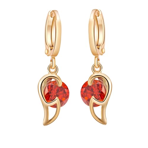 Ohrringe Mädchen Gold, Damen Ohrhänger aus 9 Karat Gelbgold Flügel mit runder Form, roter Labor-Rubin von Mesnt
