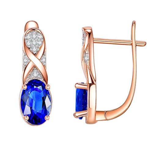 Ohrringe Rosegold, Damen Creolen aus 14 Karat Rotgold Unendlichkeit mit im Labor hergestelltem Saphir und Diamant von Mesnt