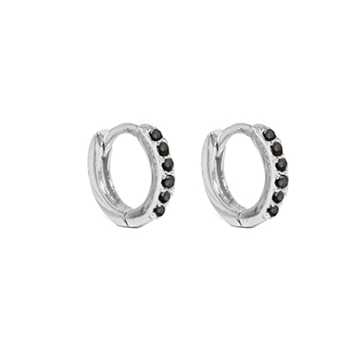 Ohrringe Silber 925, Sterling Silber Huggie mit Zirkonia Creolen Ohrringe Silber Schwarz 6MM von Mesnt