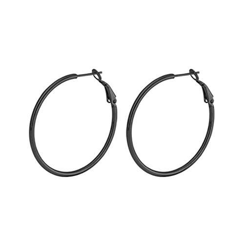 Ohrringe für Damen Edelstahl Runder Kreis Creolen für Frauen 30mm Creolen Schwarz von Mesnt