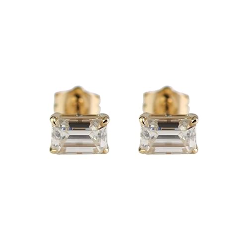 Ohrstecker Damen, Frauen 18K Gelbgold Klare, rechteckige Moissanit-Ohrstecker, 3 x 5 mm von Mesnt