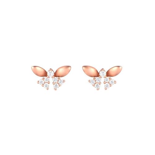 Ohrstecker Damen, Frauen 18K Roségold Niedliche Schmetterlings-Ohrstecker mit Diamant von Mesnt