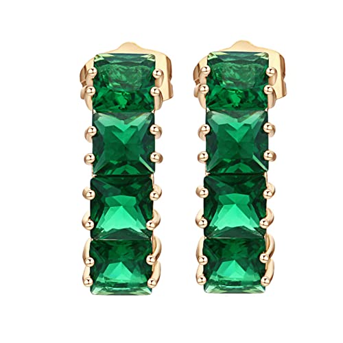Ohrstecker Damen Gold, Damen Ohrstecker aus 14 Karat Gelbgold mit quadratischem grünem Labor-Smaragd von Mesnt