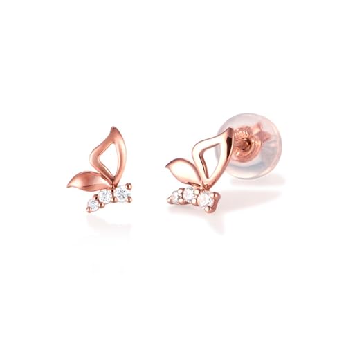 Ohrstecker Damen Rosegold, Frauen 18K Roségold Schmetterlings-Ohrstecker mit Diamant von Mesnt