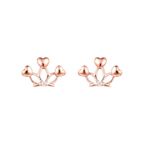 Ohrstecker Rosegold, Damen 9K Roségold Kronen-Ohrstecker mit kleinem Moissanit von Mesnt