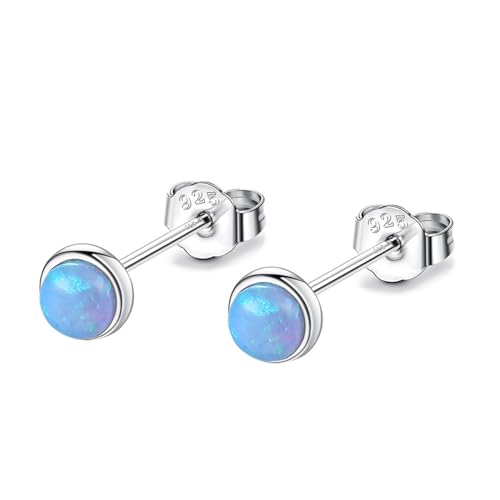 Ohrstecker Silber Damen, Einfacher runder blauer Opal-Ohrstecker für Frauen von Mesnt